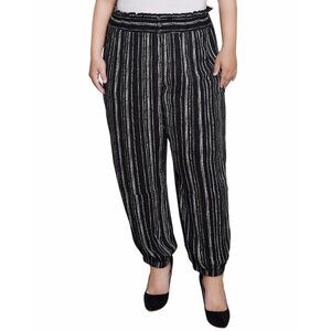 NY Collection Plus Size 1X Smock-Waist Pants Black Gray